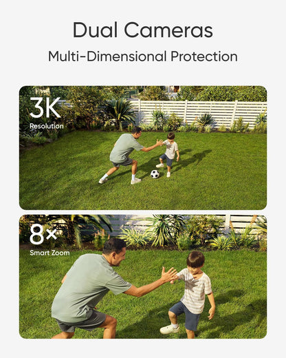 eufy Security Floodlight Camera E340, Wired Camera, 3K+2K Dual Camera, 360�� Pan and Tilt, No Monthly Fee