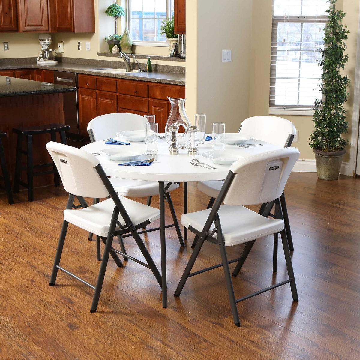Lifetime 48 inch Round Fold-in-Half Table, Indoor/Outdoor Essential, White Granite (280064)