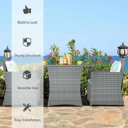 GVN Backyard Furniture Sets,Outdoor Furniture Sets,3 Pieces Patio Rattan Furniture Set with Cushioned Armrest Sofa-White