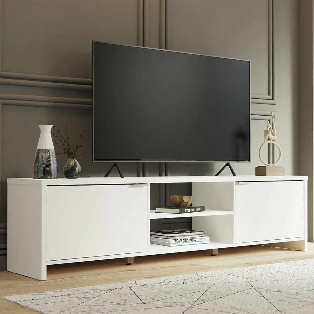 Madesa TV Stand Large Media Console with Cable Management for 65, 75 Inch Media Storage Gaming Living Room Entertainment Center Modern Wooden Television Cabinet - Black