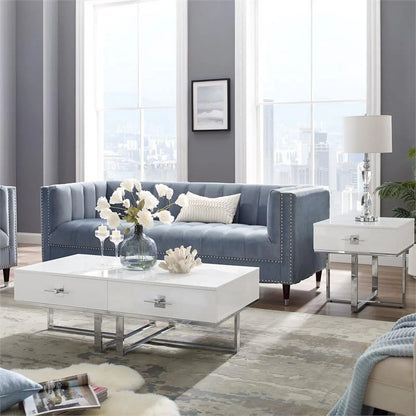 Posh Living Mano 2-Drawers Stainless Steel Base Coffee Table - Light Gray/Chrome