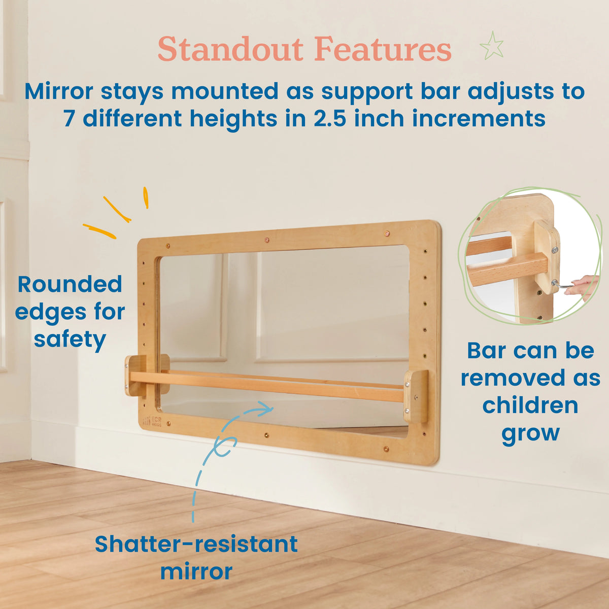 ECR4Kids Wall-Mounted Coordination Mirror, Natural
