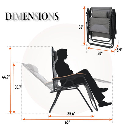Sophia&William 2 Pieces Outdoor Oversized Padded Zero Gravity Chairs - Grey
