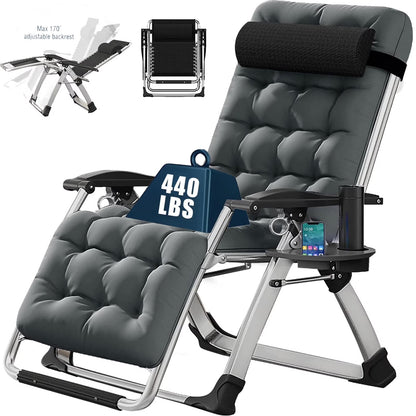 NAIZEA 2 Pack Zero Gravity Chair, Foldable Portable Lawn Recliner with Cushion, Headrest, Cup Holder, Black