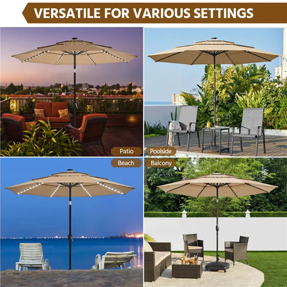 Renwick 10 Ft Outdoor Patio Parasol with Color-Changing LED Strip, Tan