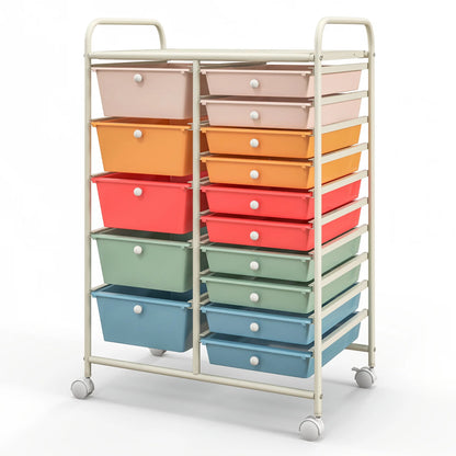 Costway 15 Drawer Rolling Storage Cart Tools Scrapbook Paper Office School Organizer White