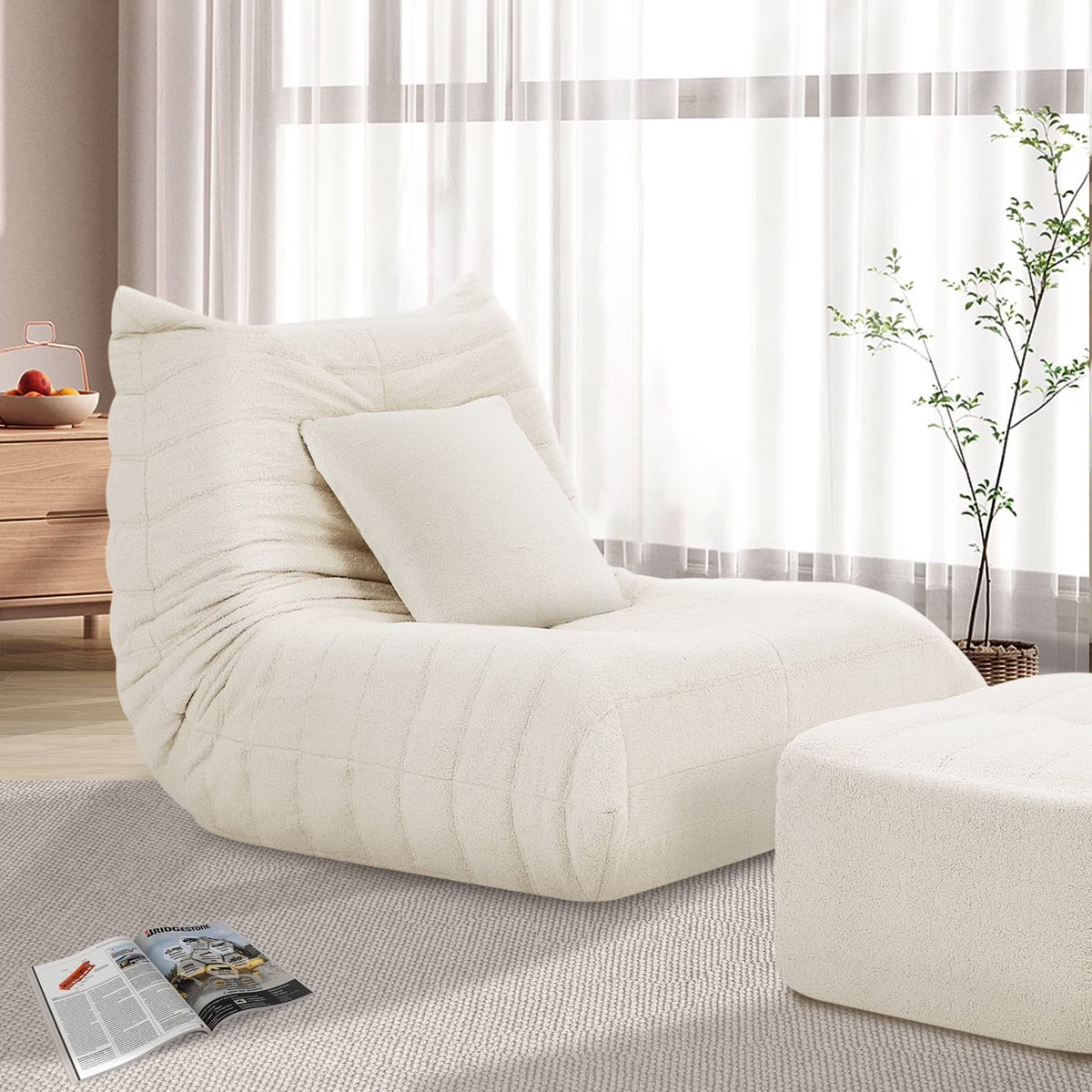 VFD Bean Bag Chairs for Adults, Beanbag Chair with Ottoman Lounge Sofa Memory Foam Comfy Reading Chair for Bedroom & Living Room, Lazy Floor Sofa Couch