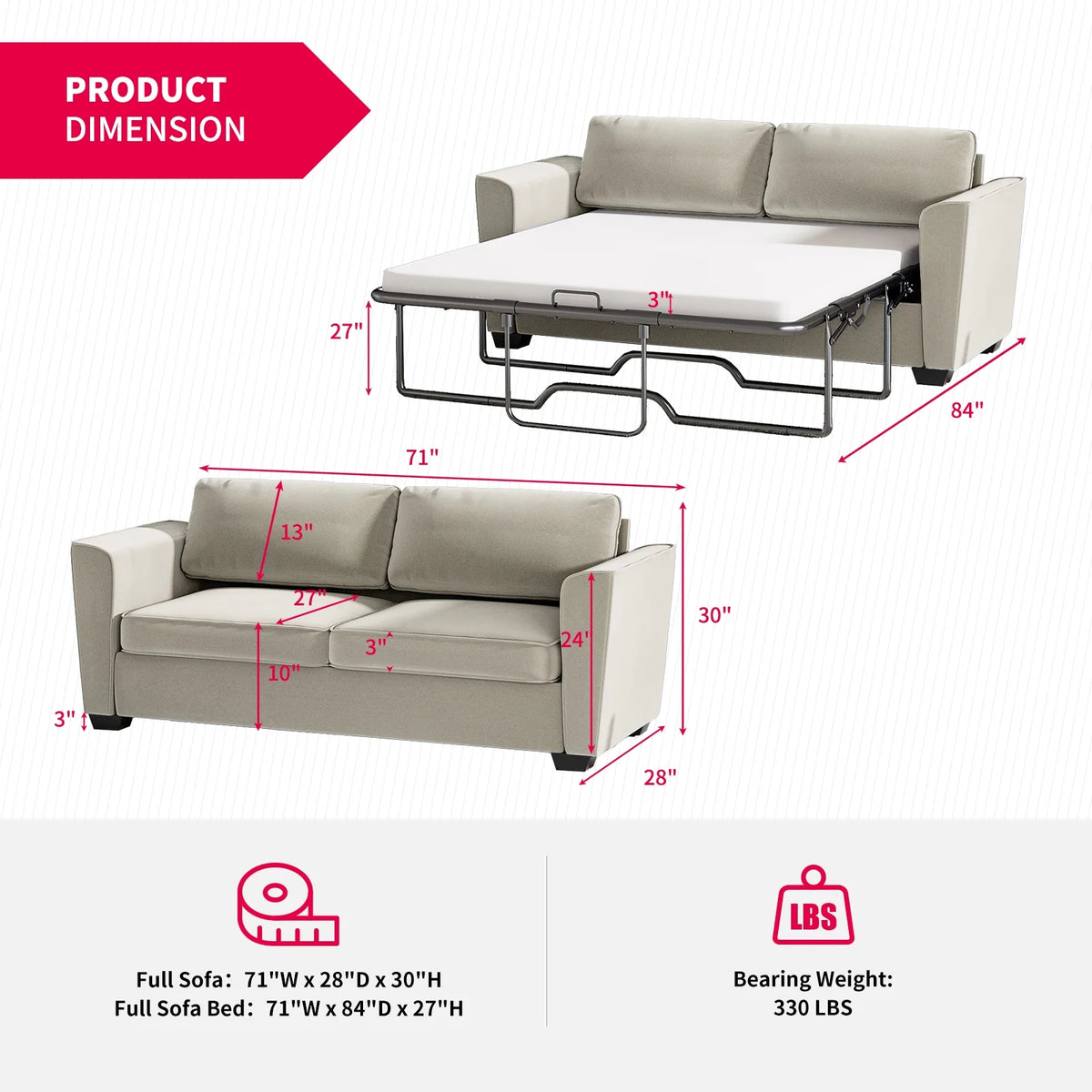 Mjkone Queen Pull Out Sofa Bed,Loveseat Sleeper Sofa with Mattress,2-in-1 Convertible Sleeper Couch,Dark Grey