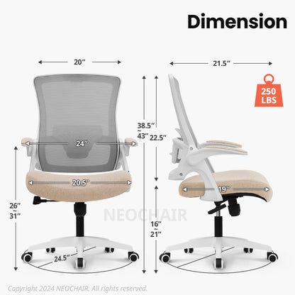 NEO CHAIR Ergonomic Office Chair, Adjustable High Back Mesh Desk Chair with Flip-up Arms, Black