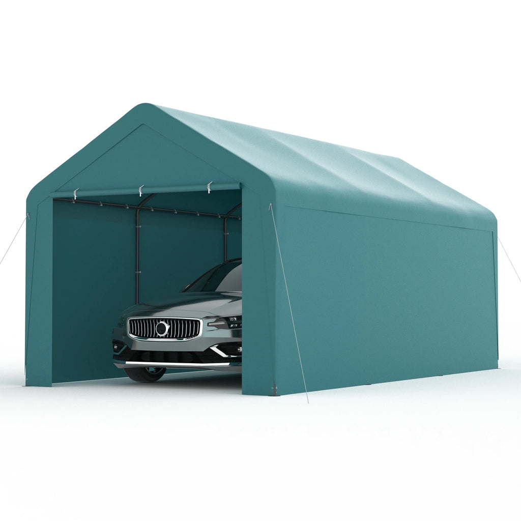 GOJOOASIS Carport, 10 x 20 Heavy Duty Carport Canopy with Removable Sidewall, Water-Resistant Portable PE Garage with All-Season Tarp Beige