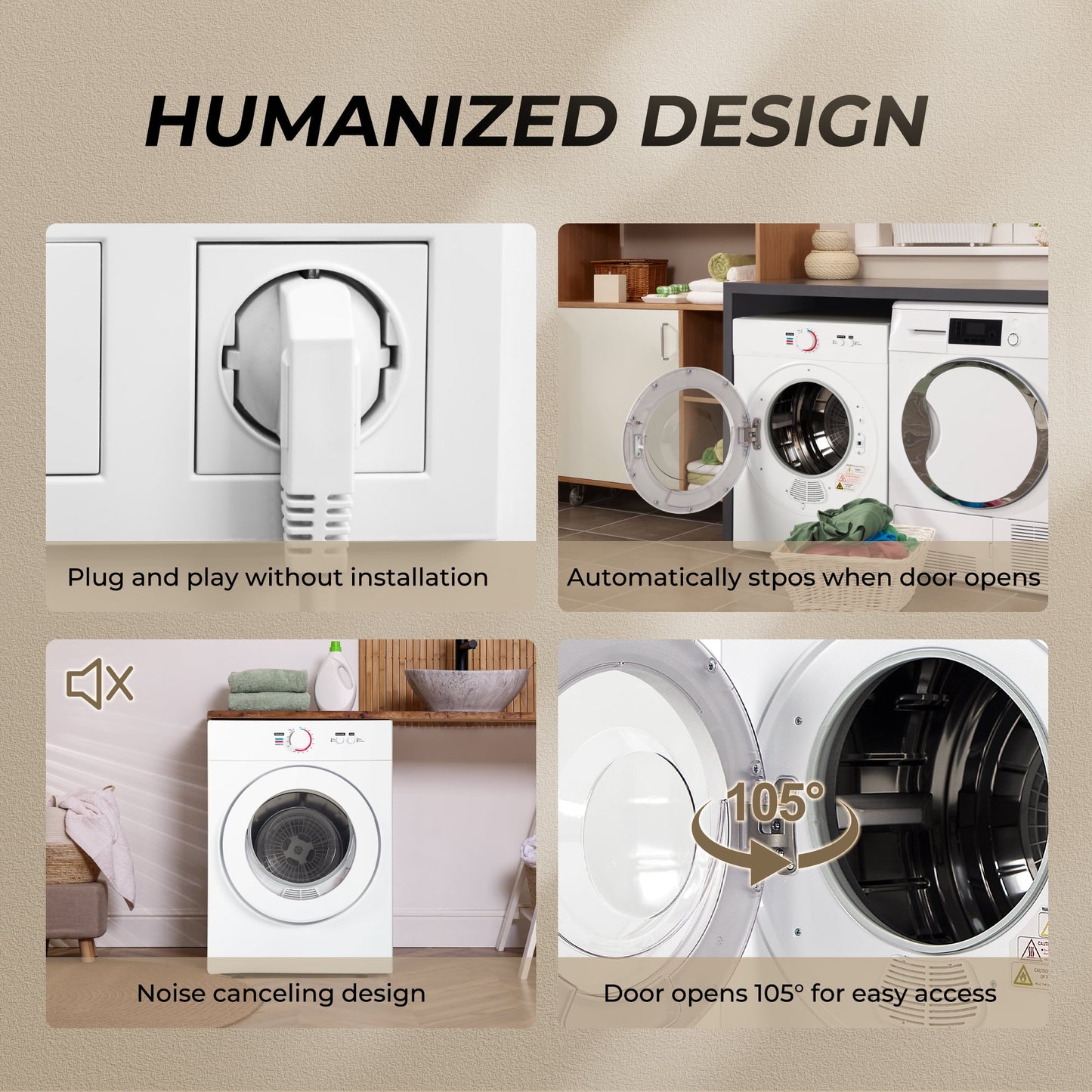 EUHOMY 1.8 Cu. ft. Compact Electric Dryer with LCD Touch Panel for Home, Apartment, Dorm