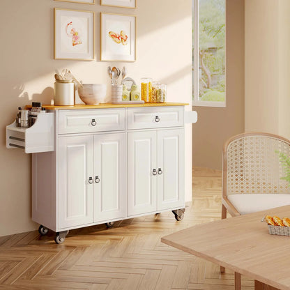 Lofka 52-Inch Kitchen Island with Storage on Wheels with Wood Drop Leaf, Ideal for Small Kitchens