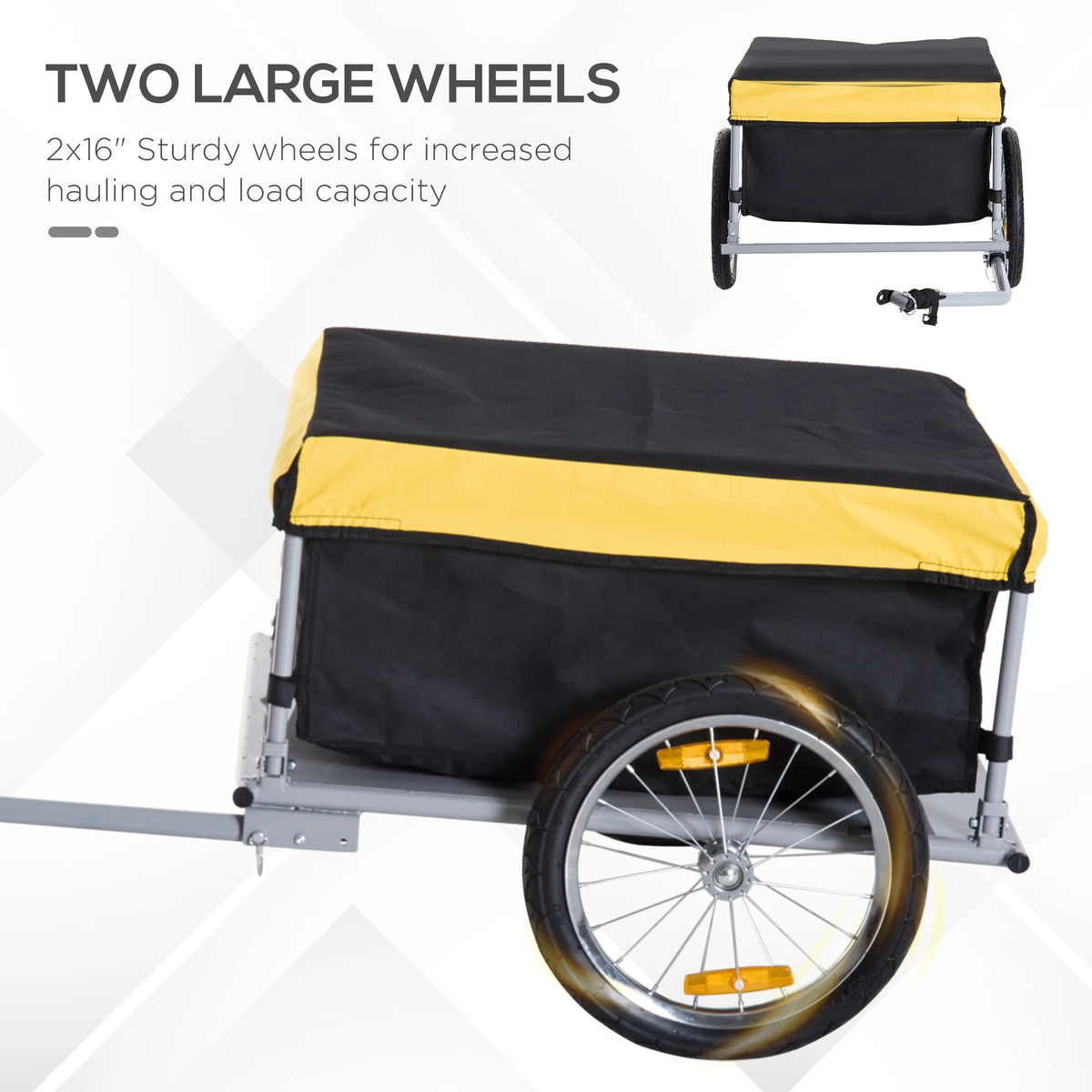 Aosom Bicycle Cargo Trailer, Two-Wheel Bike Luggage Wagon Bicycle Trailer with Removable Cover, Yellow