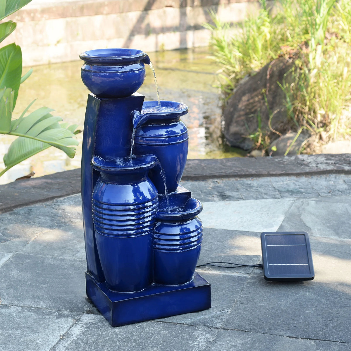 Teamson Home 28.74" Solar Water Fountain with LED Lights, Navy