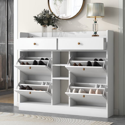 Aukfa Shoe Cabinet with 4 Flip Drawers and 2 Storage Drawers- Black
