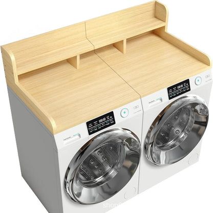Wood 2-Tier Washer Dryer Countertop with Edge Rails, 54" W x 27.5" D Washer and Dryer Topper for Laundry Room Organization and Storage, Walnut