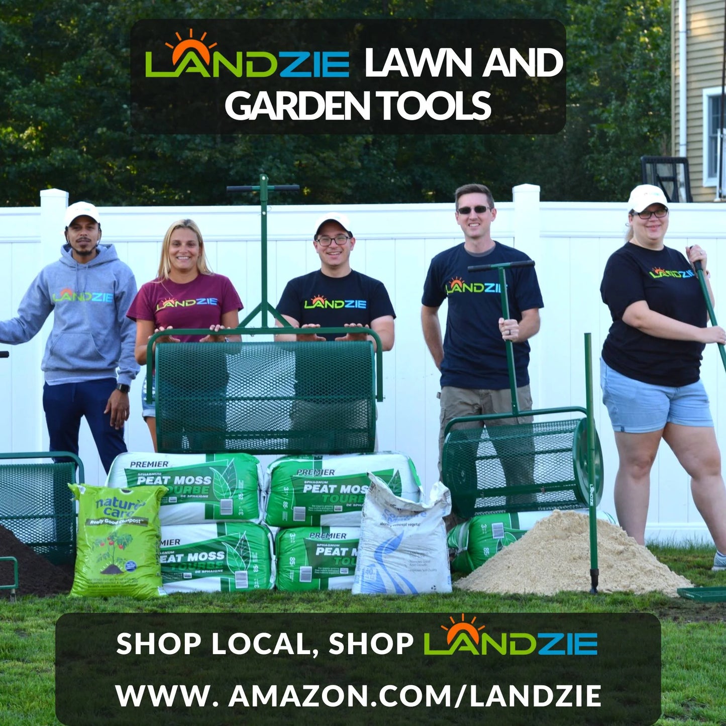Landzie Compost Spreader 24 Inch Walk-Behind Lawn & Garden Spreader with Metal Mesh Basket