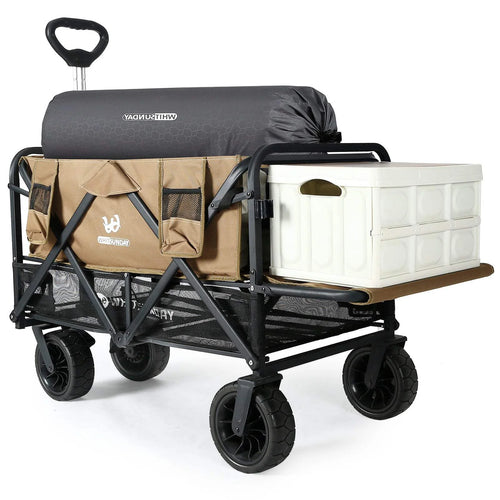 Collapsible Double Decker Wagon, Heavy Duty Foldable Wagon with All-Terrain Big Wheels, Beach Wagon for Camping, Sports, Shopping, Garden��