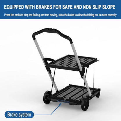 Foldable Grocery Cart with Wheels and Removable Storage Crate, Collapsible Shopping Cart, 2-Tier Portable Utility Cart for Home, GroceriesSupermarket