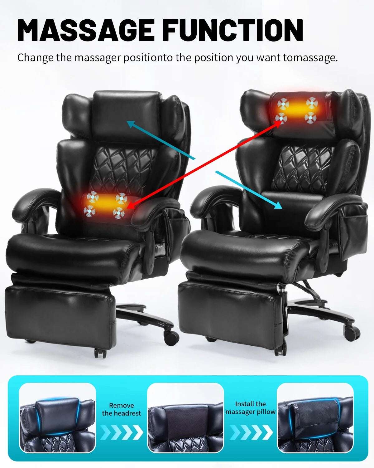 800LBS Relax Office Chair with Foot Support & 8-Zone Soothing Warmth for Larger Users, Big and Tall Ergonomic Executive Tilt Desk Chairs for Home Office Managerial Use