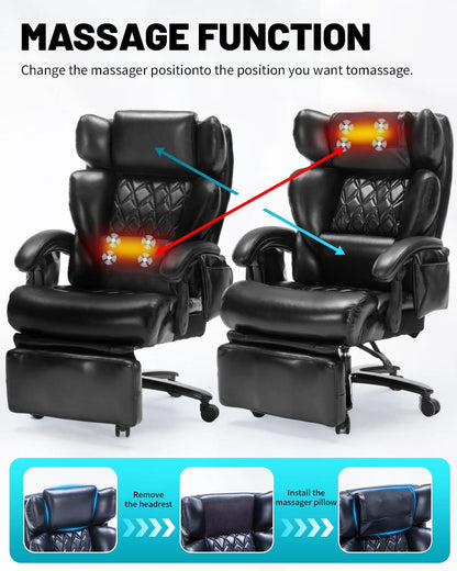 800LBS Relax Office Chair with Foot Support & 8-Zone Soothing Warmth for Larger Users, Big and Tall Ergonomic Executive Tilt Desk Chairs for Home Office Managerial Use