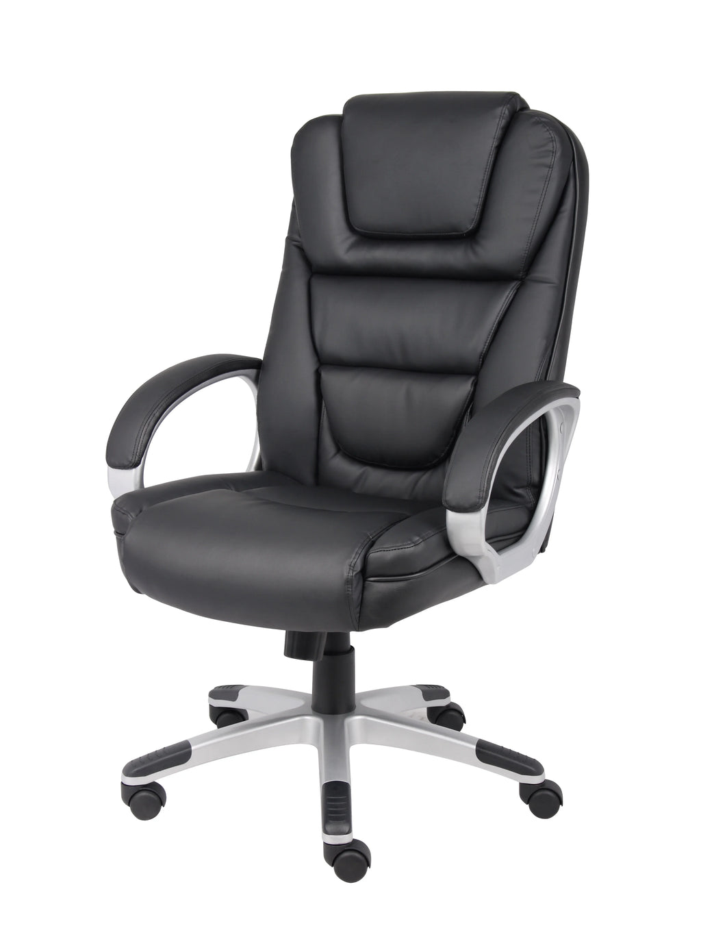 Boss Office Products LeatherPlus Executive Chair with Casters, Black
