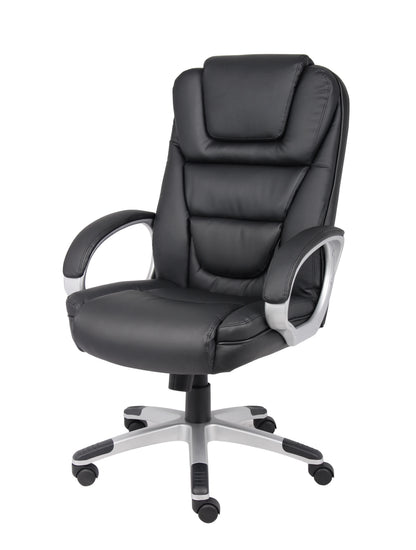 Boss Office Products LeatherPlus Executive Chair with Casters, Black
