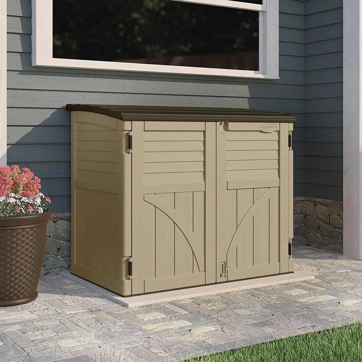 Suncast 34 cu. ft. All-Weather Resin Horizontal Outdoor Storage Shed, Taupe