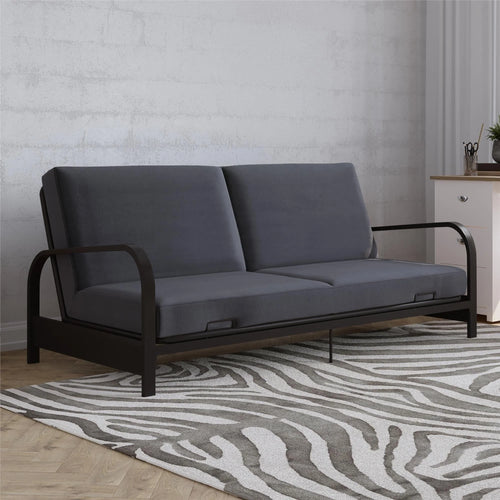 DHP College Metal Arm Futon, Black Frame with Gray Mattress