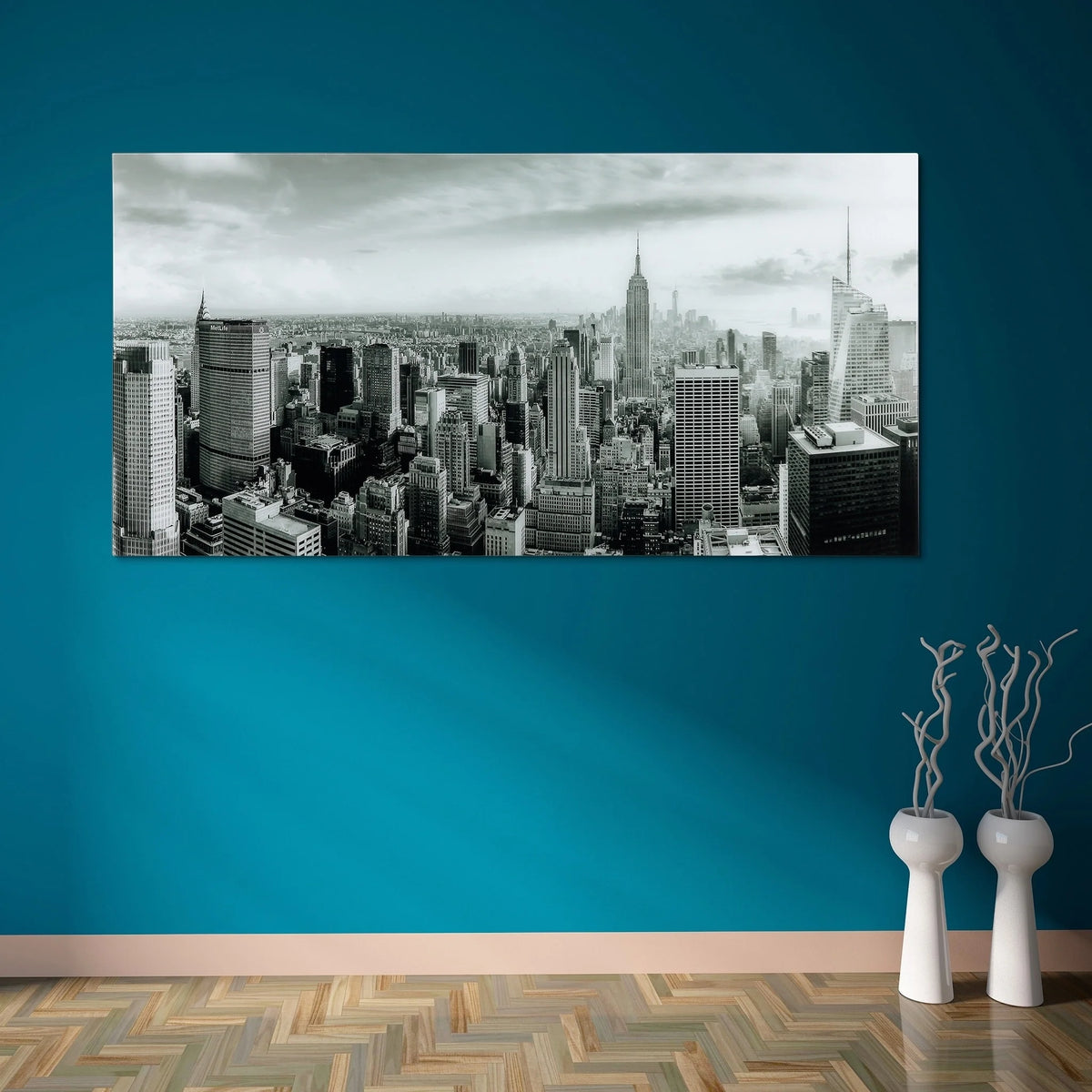 Empire Art Direct Blue Splash Frameless Free Floating Tempered Glass Panel Graphic Wall Art, 72" x 36", Ready to Hang