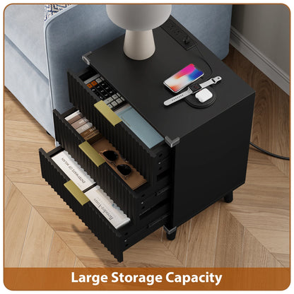 GIKPAL Bedroom Dresser and Nightstand 3 Piece Set - Includes Boho Double 6 Drawer Storage Dresser, Nightstand Set of 2 with Charging Station, Modern Bedroom Set, Natural
