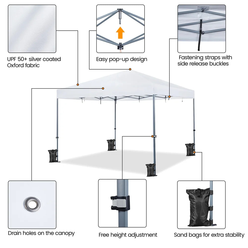 Topeakmart 12x12ft Commercial Pop-up Canopy Tent with Adjustable Height for Outdoor, White