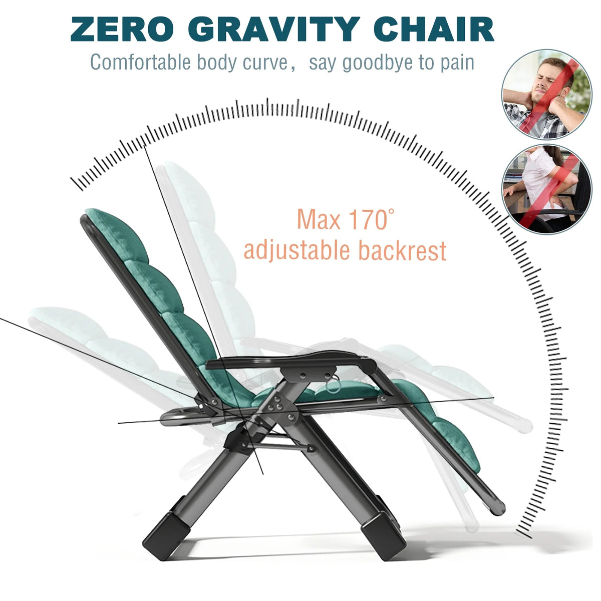 MOPHOTO Zero Gravity Chair Folding Outdoor Patio Recliner with Detachable Cushion,Cup Holder,Headrest,26"D x 20"W x 45"H