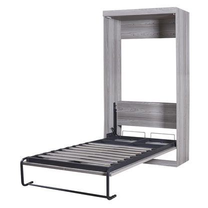 Euroco Pine Wood Twin Size Murphy Bed, Convertible Wall Bed into A Cabinet, Gray
