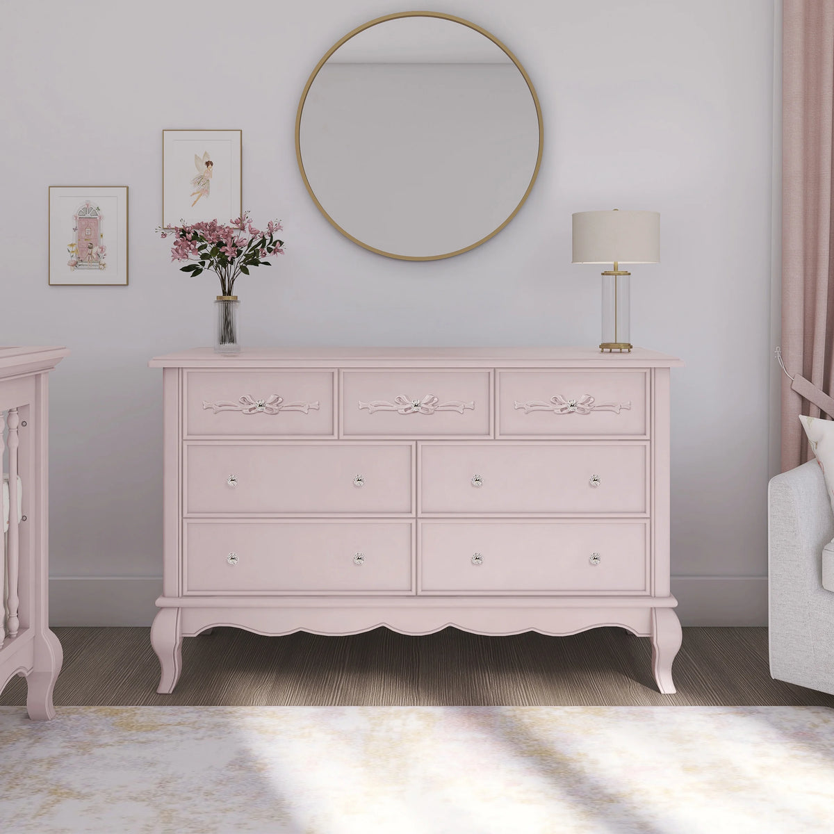 Evolur Aurora 7-Drawer Double Dresser in Ivory Lace, Spacious Drawers