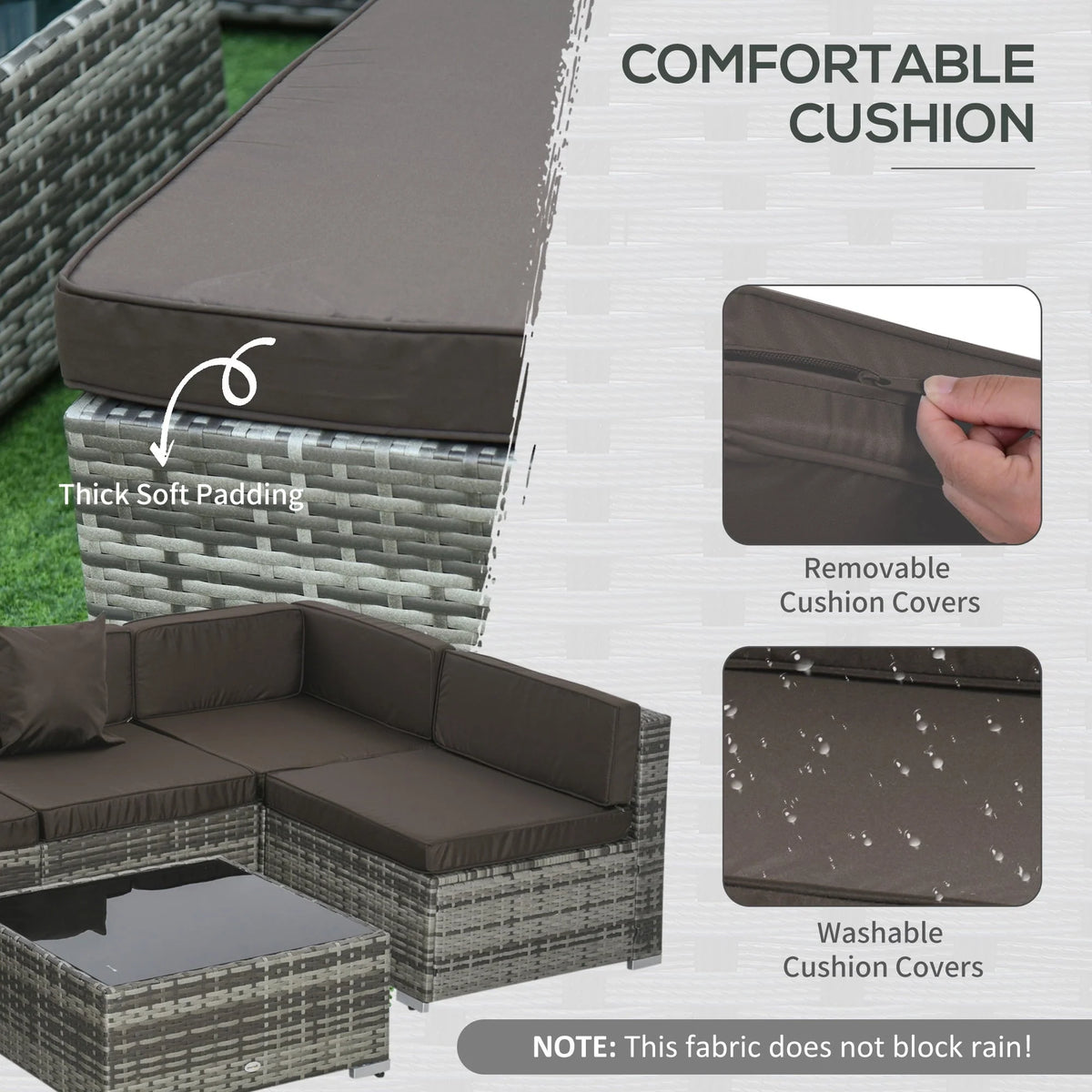 Outsunny 7pc Sectional Wicker Patio Furniture, Charcoal