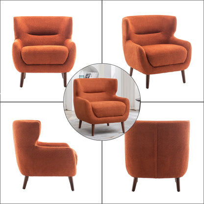 ALEAVIC White Accent Chair Upholstered Armchair with Solid Wood Legs
