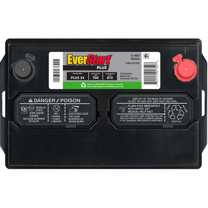 EverStart Plus Lead Acid Automotive Battery, Group Size 34 12 Volt, 700 CCA 120RC