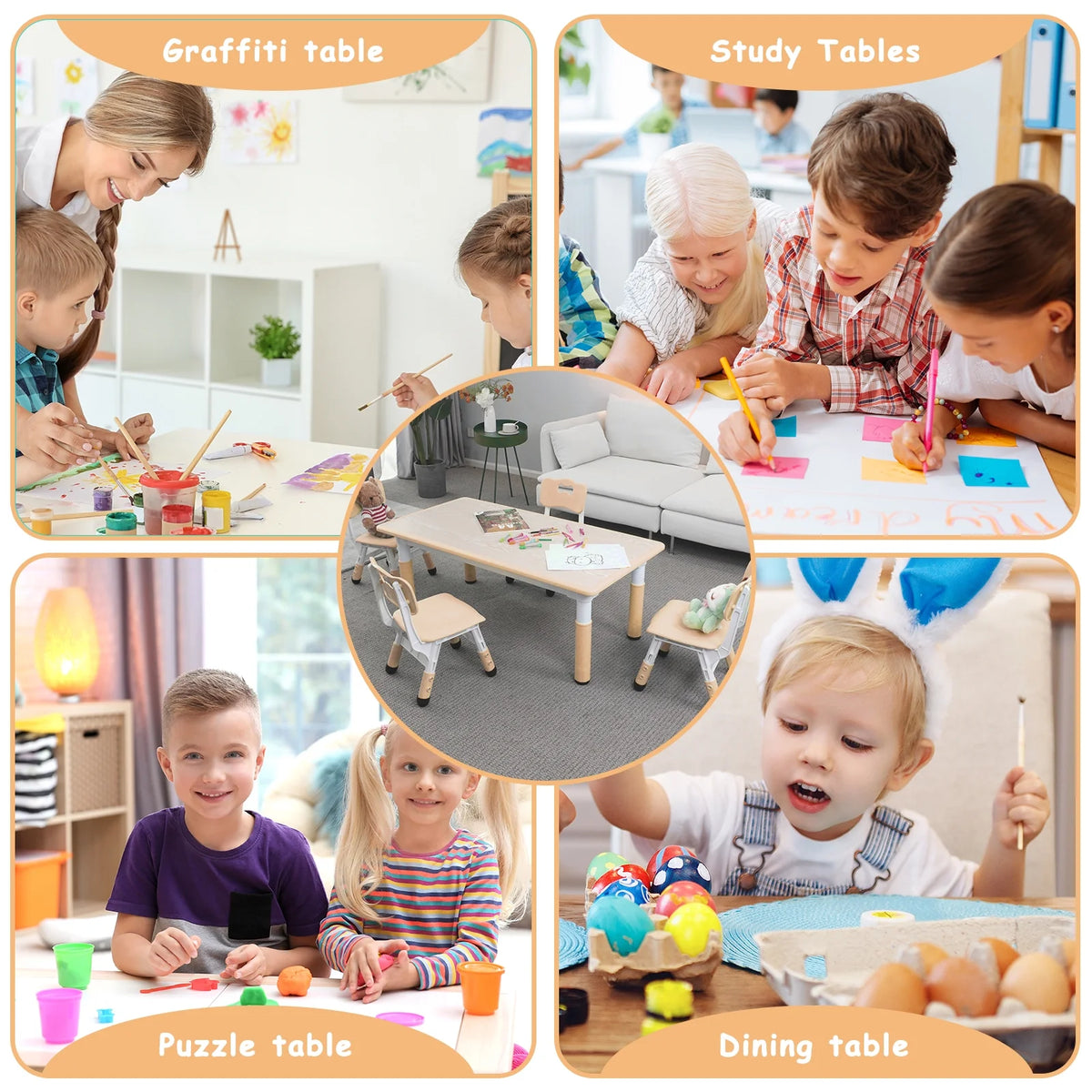 Arlopu Toddler Table and Chair Set Height Adjustable, Kids Activity Table for Reading, Drawing, Eating, Studying, Max 220lbs