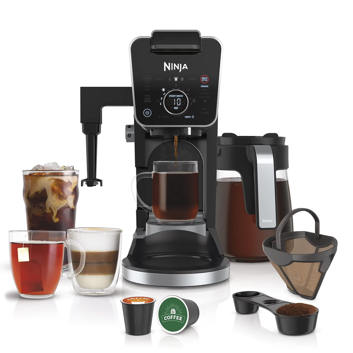 Ninja Drip Coffee Maker With K Cup Combo, DualBrew Pro Specialty Coffee System, Coffee Machine Compatible with K-Cup Pods, 12 Cup Single Serve Coffee Makers with Paper Filter, CFP301 Frother? F