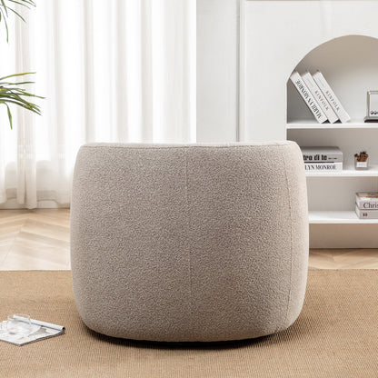 34" Wide Boucle Swivel Barrel Chair, No Assembly Round Upholstered Armchair Accent Chair Single Sofa Chair with Toss Pillow for Living Room and Bedroom, Taupe