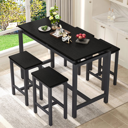 Counter Height Table Set of 5, Breakfast Bar Table and Stool Set, Minimalist Dining Table with Backless Stools, Wood Top Pub Table & Chair Set for Kitchen Apartment Bistro - Space Saving