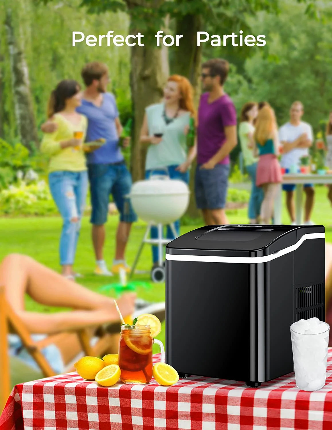 Ice Maker Countertop 2 Ice Sizes, 30 lbs Bullet Ice in 24H, Self-Clean, 9 Cubes in 5 Mins, FOHERE