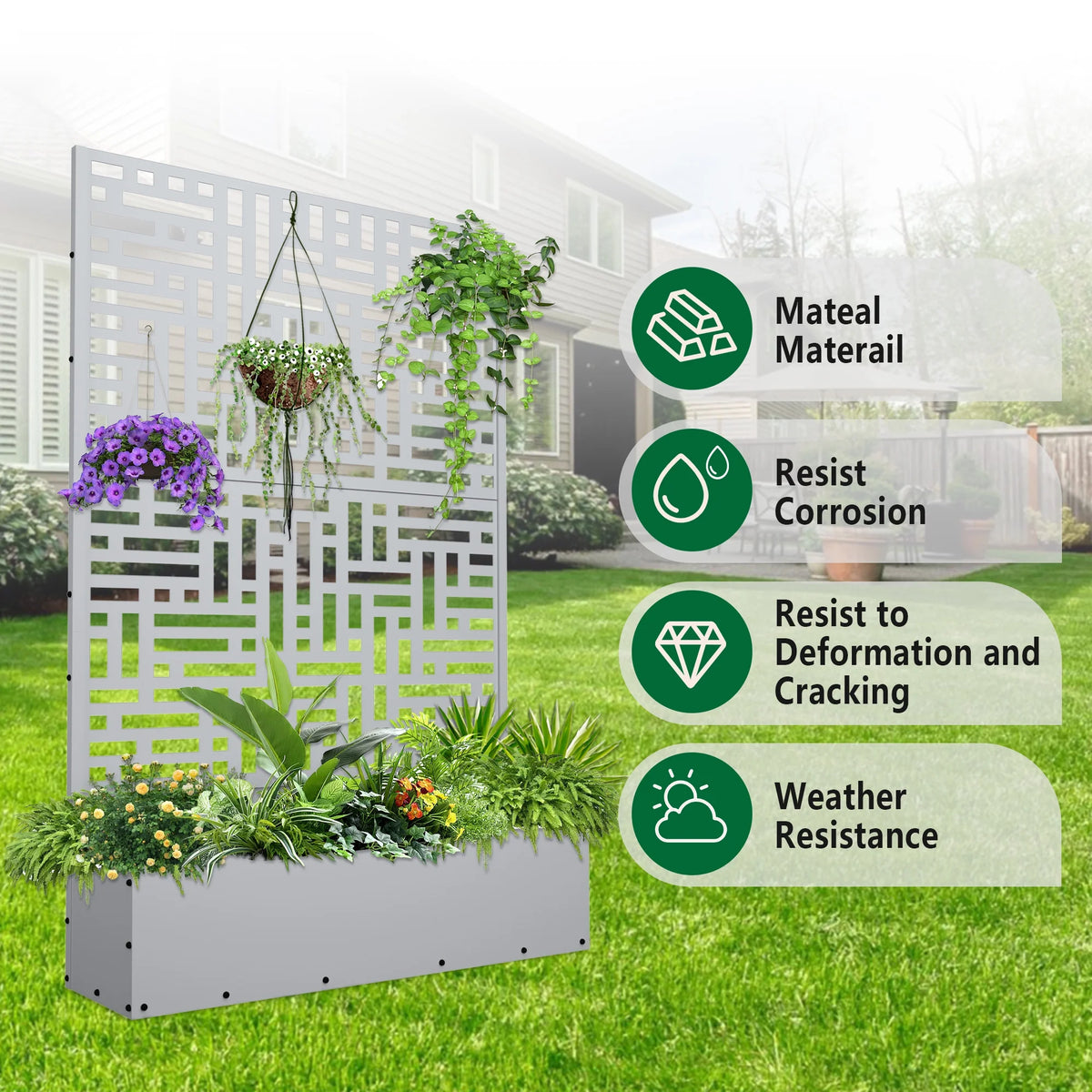 FOOWIN 71'' H Metal Planter with Trellis, Outdoor Raised Garden Bed for Climbing Plants, Trellis Planter Box with Drainage Hole, Black