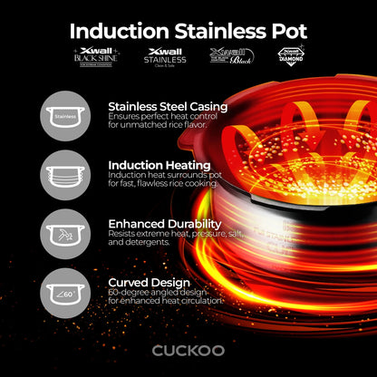Cuckoo 3 Cup Dry Induction Heating Pressure Rice Cooker with Micom Logic Tech, Nonstick Pot, Warmer, 16 Menu Modes and Voice Guide in Gold (CRP-EHSS0309FG)