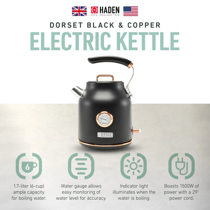 Haden Dorset 1.7 Liter Electric Water Kettle with Base, Putty & Chrome