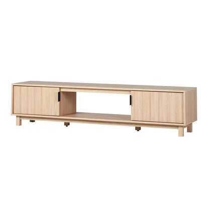 Walker Edison Mid-Century Modern Reeded 2-Door TV Stand for TVs up to 80��, Coastal Oak