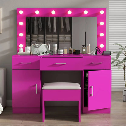 Ktaxon Large Makeup Vanity, Vanity Table Set w/ Visible Glass Top w/ Charging Station, White