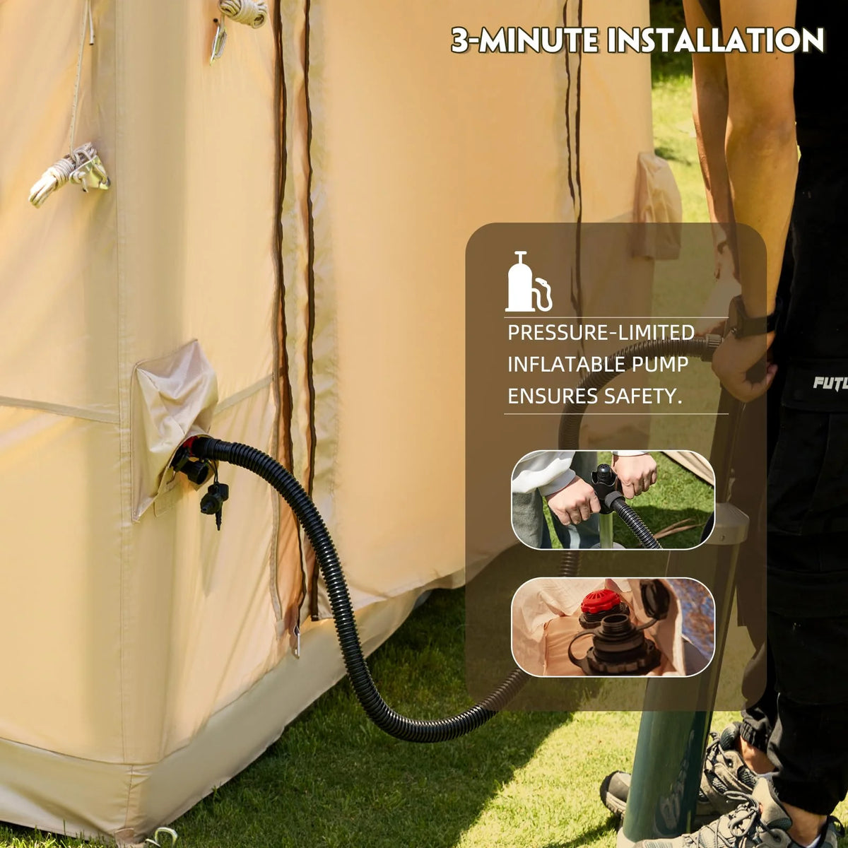 Erommy 3-4 Person Inflatable Tents for Camping with Large Rainproof Cover, Blow-Up Tent with Hand Pump, Easy Setup Tent House, Air Tent for Camping Adult,Beige