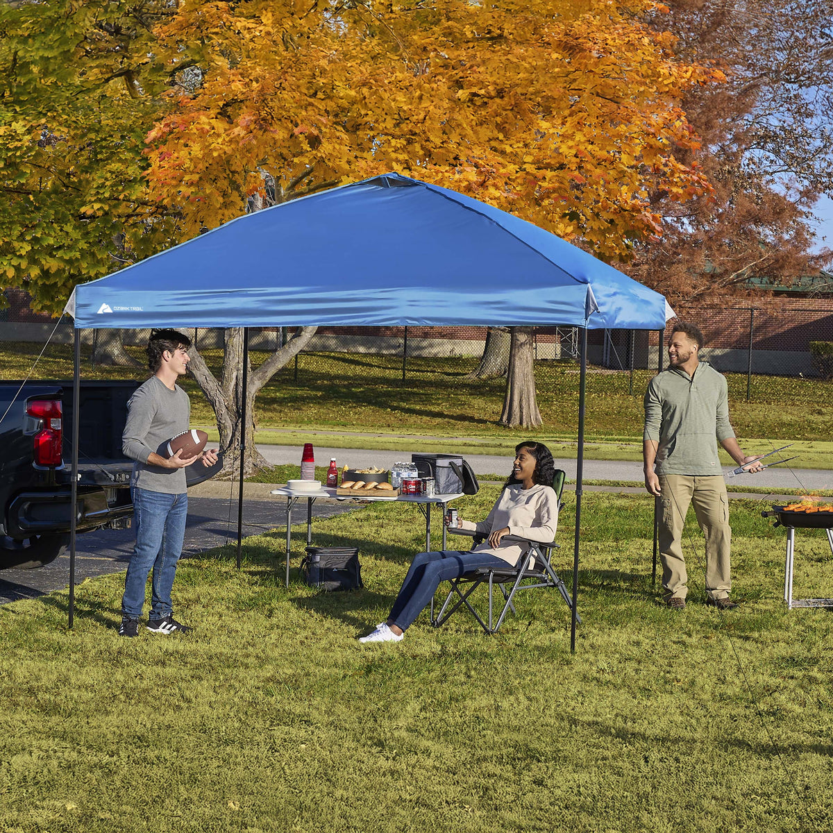 Ozark Trail 10x10 Instant Pop Up Canopy Tent with Simple Push Setup �?Straight Leg Pop-Up Tent for Tailgating, Camping & Events, White